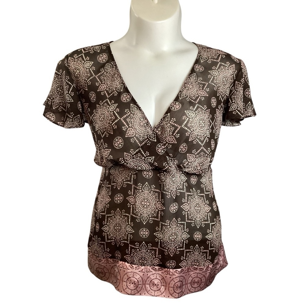 Lane Bryant Geometric Brown and Pink Blouse, Plus Size 3X (22/24)